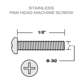 8-32 x 1/2" stainless steel machine screw.